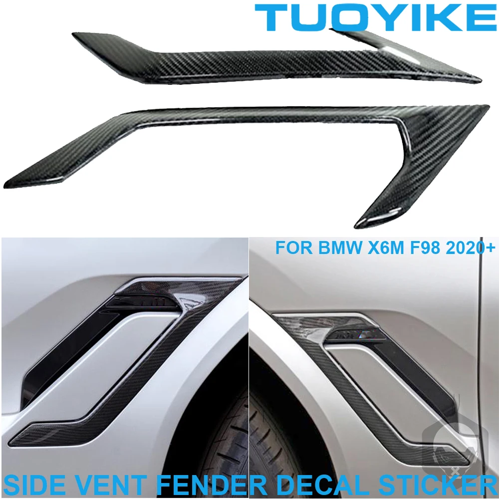 

2PCS Real Dry Carbon Fiber Front Side Air Vent Fender Splitter Decoration Decal Trim Sticker Body Kit For BMW X6M F98 2020-2023
