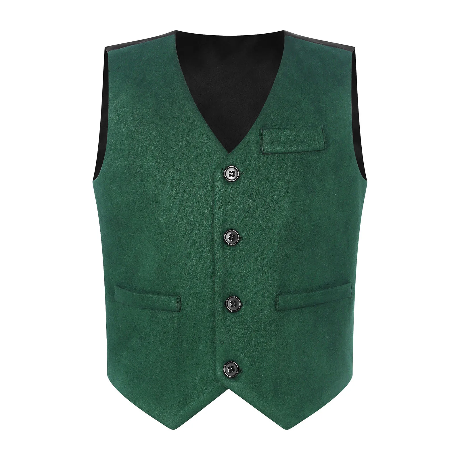 

Kids Boys Gentleman Waistcoat Tank Top V Neck Patchwork Button Up Fate Pockets Pointed Hem Vest for Banquet First Communion