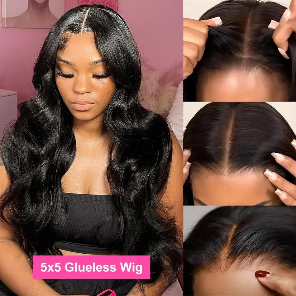 Abijale Glueless Wig Human Hair Ready to Wear 4x4 Transparent Hd Lace Frontal Wigs Body Wave 5x5 Closure Wigs