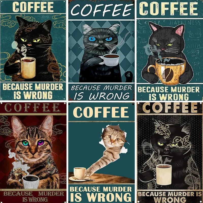 1pc Lovely Cat Metal Signs Kitty Metal Wall Signs For Coffe Shop Decor Tin Painting pilot parking only 20x30 all weather metal funny aviation gift humor metal tin signs