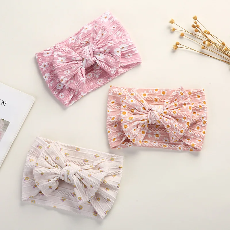 Vintage Printed Wide Nylon Turban for Baby Child Headband Cable Headwrap Newborn Elastic Hairband Kids Bow Knot Hair Accessories