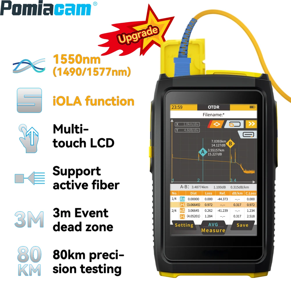 

FWT-100-S5F(iOLA) Mini OTDR Active Fiber Live Test 1550nm 20dB Optical Fiber Reflectometer Touch Screen OPM VFL OLS iOLA