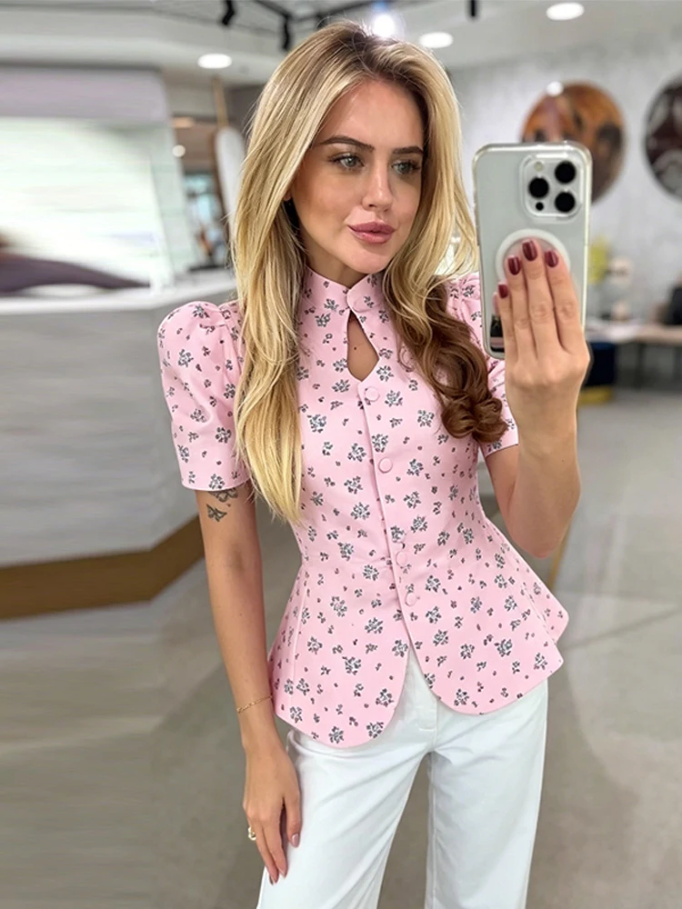 รูปสินค้า เสื้อคลุมลายพิมพ์เข้ารูป แขนพองสั้น สวยหรู ฤดูร้อน 2026