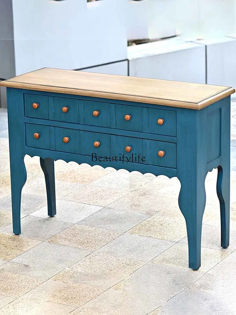 

American-Style Solid Wood Console Tables Drawer Storage Rack Home Living Room Wall Mediterranean Furniture Desk