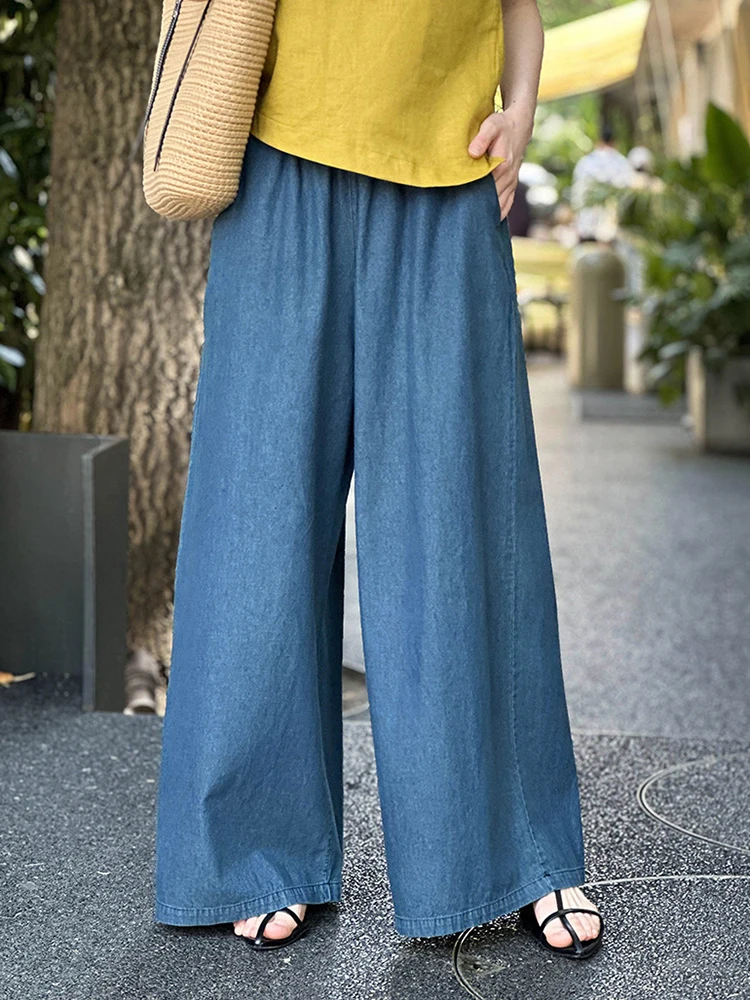 [LANMREM] Fashion Sunscreen Wide Leg Pants For Women Elastic High Waist Office Lady Loose Trousers 2024 Summer New 26D9369
