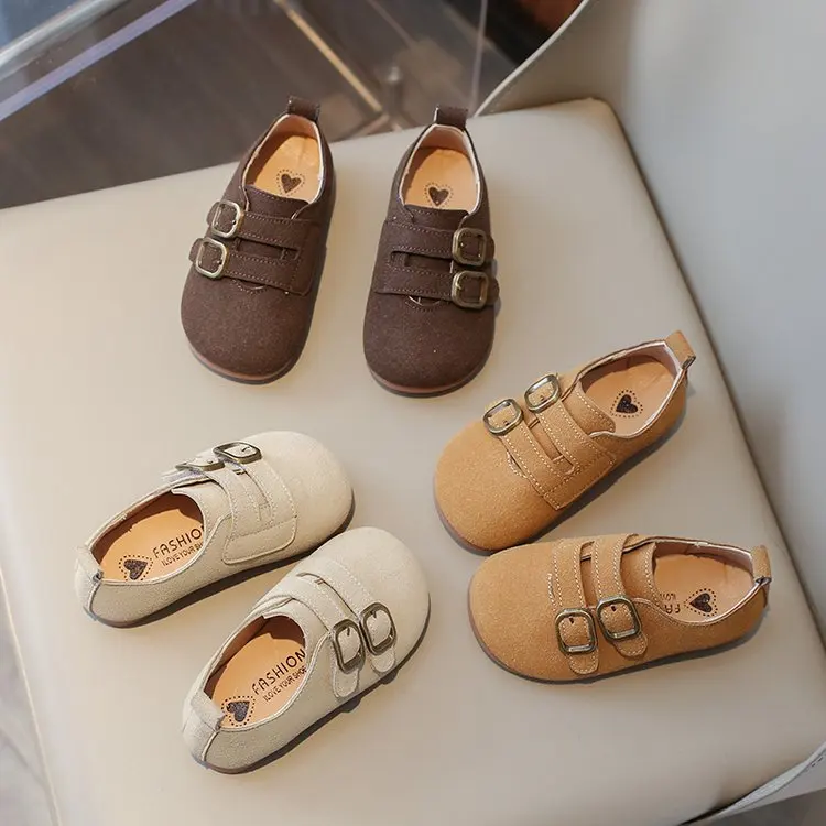 New Children's Leather Shoes Girls' Flat Shoes Fashion Spring Autumn Kids Boys Causal Mary Jane Solid Color Soft Bottom