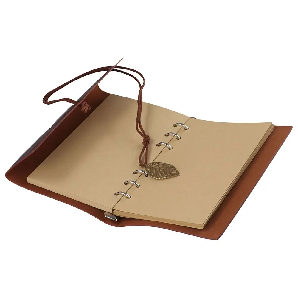 Charming Leaf-Embossed Journal with Retro Pendants, Durable PU Leather Notebook