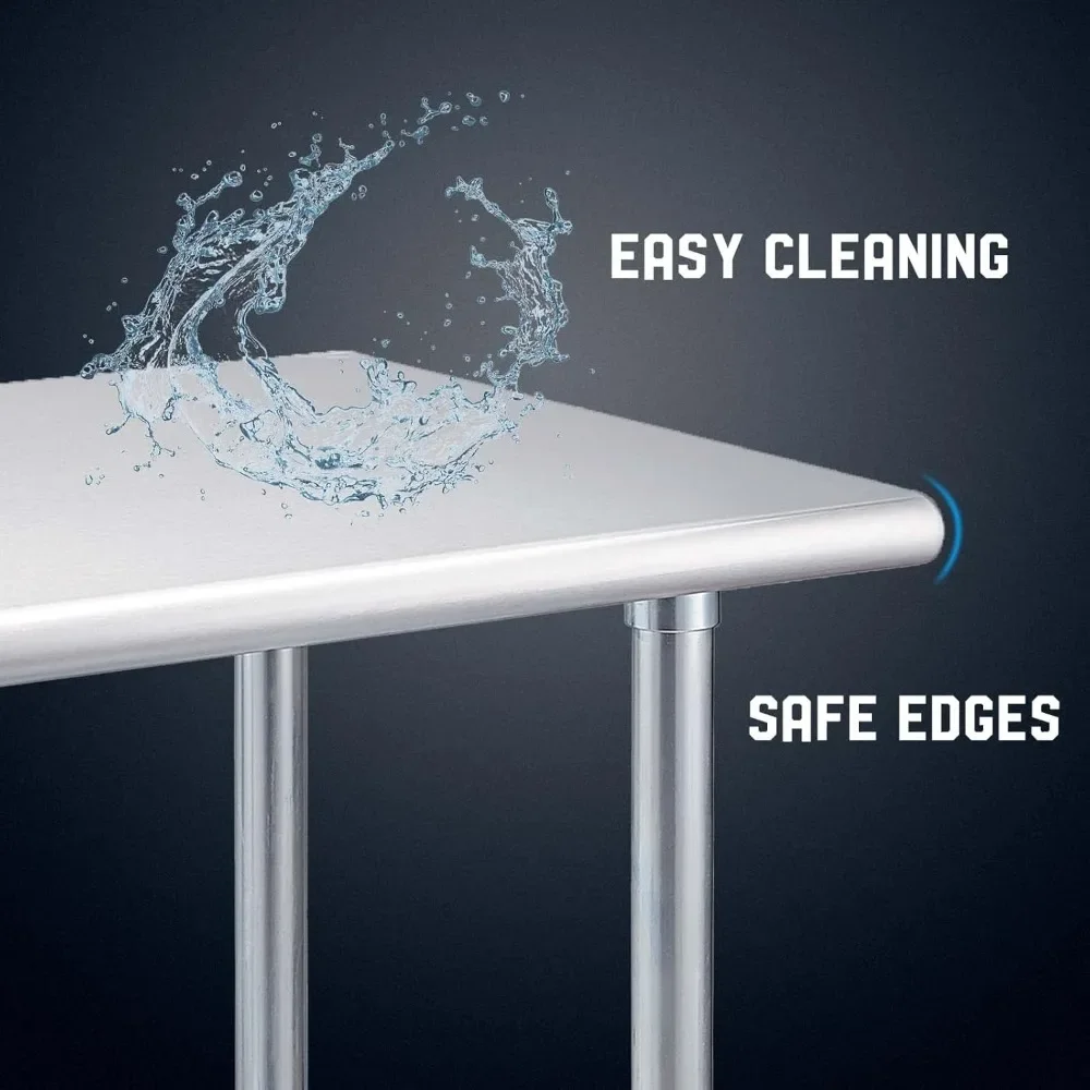 NEW-Stainless Steel Prep Table 72x24 Inch NSF Commercial Work Table with Undershelf Heavy Duty Table for Kitchen Restaurant Home