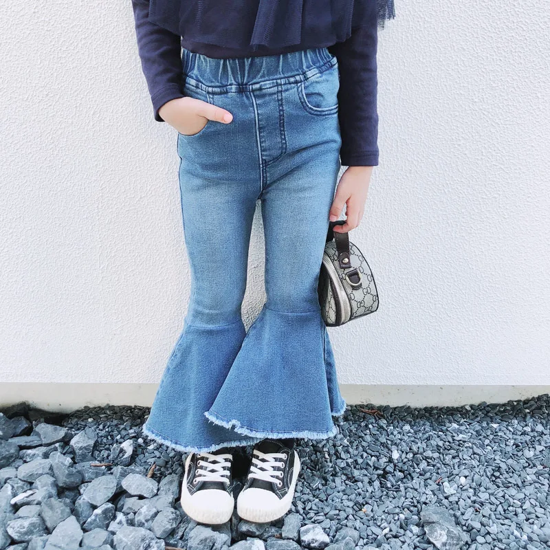 Girls bell-bottomed pants new autumn elastic waist children trousers outfits baby costume fashion kids clothes vintage jeans
