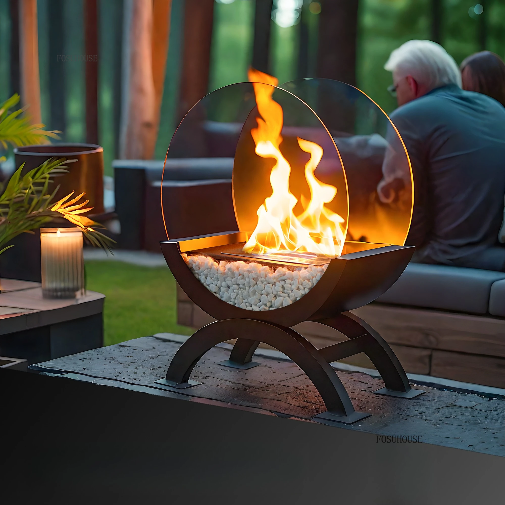 เตาผิงระดับไฮเอนด์พร้อมเปลวไฟจริง สไตล์ยุโรป สำหรับตกแต่งห้องนั่งเล่น วิลล่า และลานบ้าน ใช้ได้ทั้งภายในและภายนอกอาคาร ให้ความอบอุ่น 1