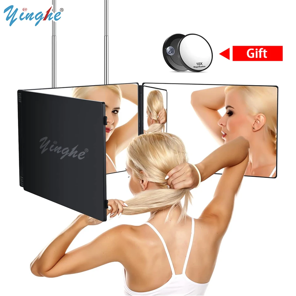 Specchio 360 Gradi Per Taglio Capelli - Specchio Tre Vie Con Ganci Regolabili - Portatile Per Casa E Viaggi - Foto 7