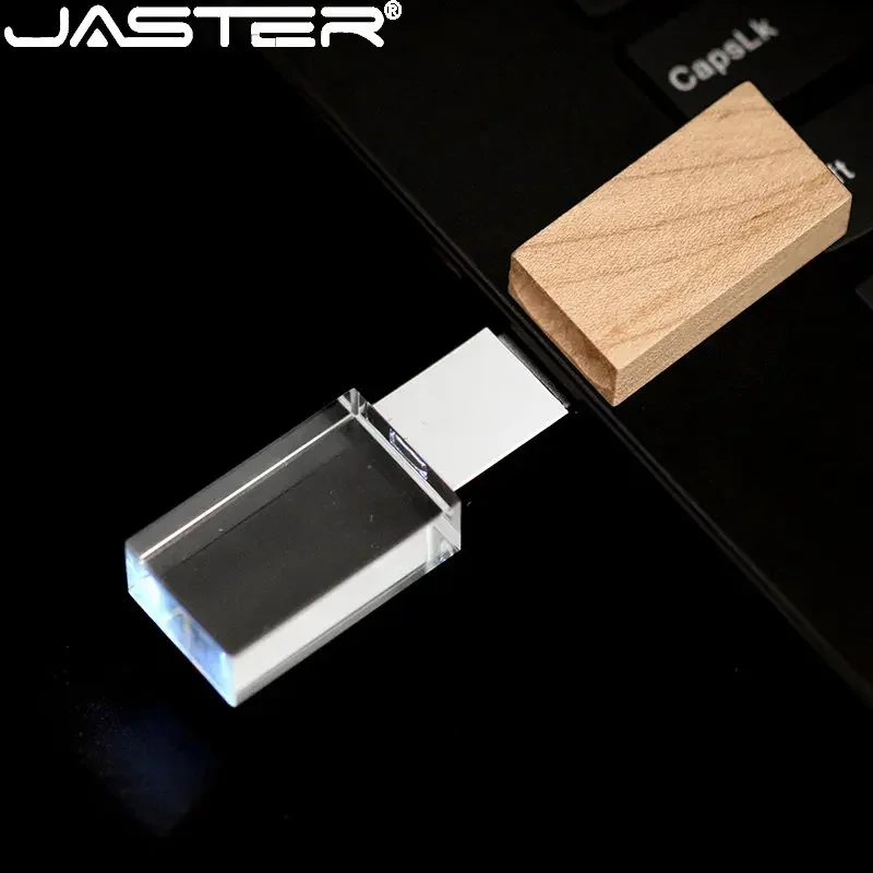 

JASTER 3D Laser Engraving USB 2.0 Flash Drives 128GB LED Crystal Pen Drive 64GB High Speed Memory Stick 32GB 16GB Creative Gift