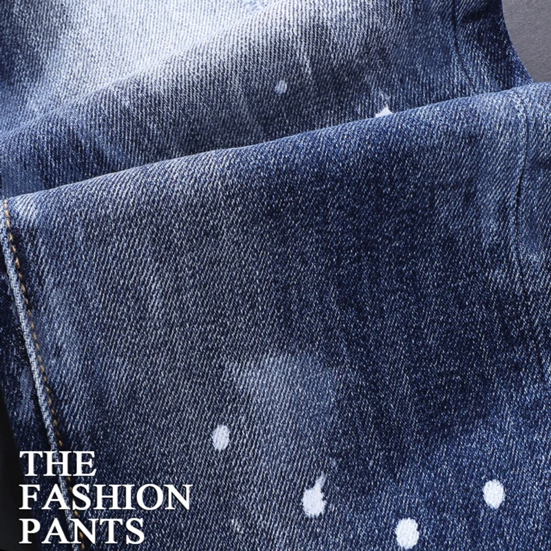 High Street Fashion Men Jeans Retro Blue Elastic Stretch Slim Fit Ripped Jeans Men Patched Designer Hip Hop Brand Pants Hombre