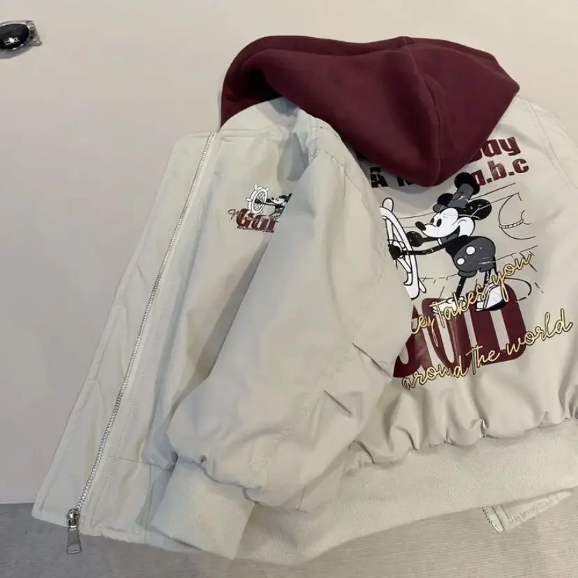 الشتاء طفل الفتيان الفتيات معطف القطن الدافئ سترة الكرتون ميكي الاطفال فتاة ملابس خارجية سميكة جاكيت زيبرا الأطفال هوديس