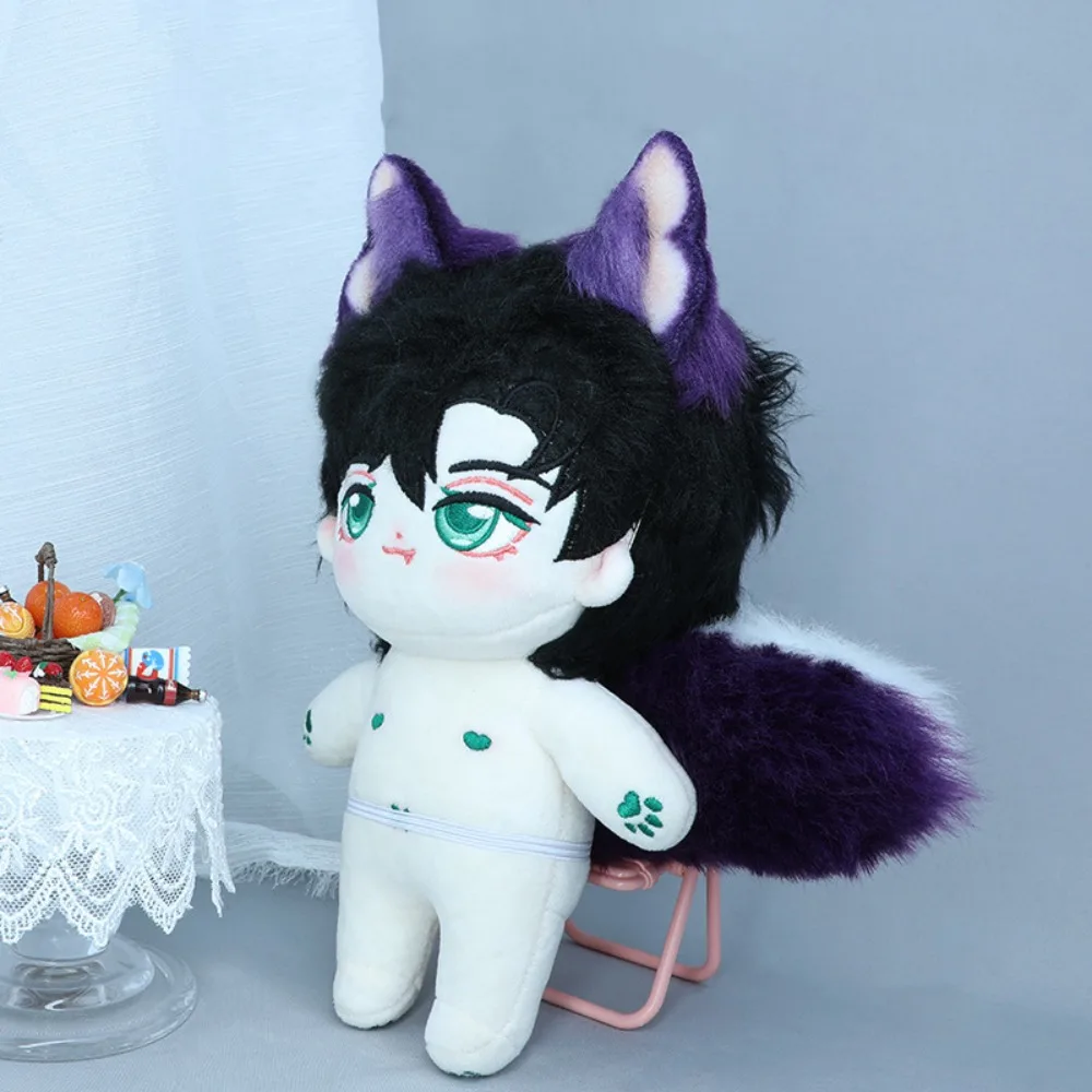 Headwear 20cm Plush Doll Headwear Ear Black White Tails Idol Doll Headwear Cat Ear Cat Wolf Ears Soft Headwear for Cotton Doll