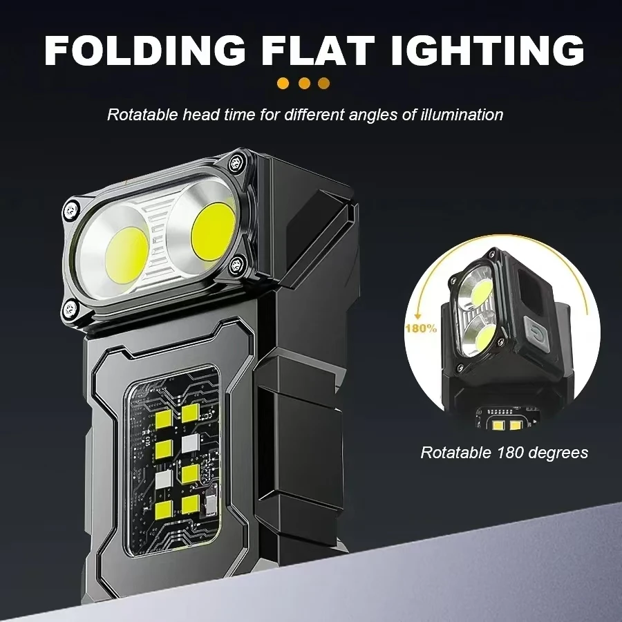 LED Flashlights Multifunctional COB Flashlight Ajustable Angle Outdoor Torch Portable Keychain Light Magnetic Camping Warning Lamp