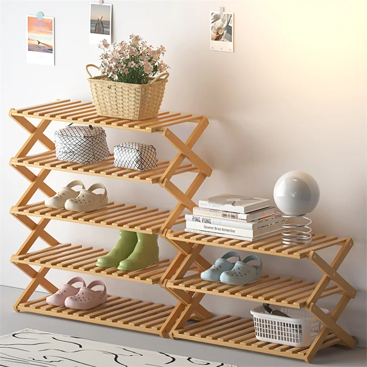 2 3 4 5 6 Tier Bamboo Shoe Rack Foldable Shoe Shelves Plant Display Stand Storage Organizer