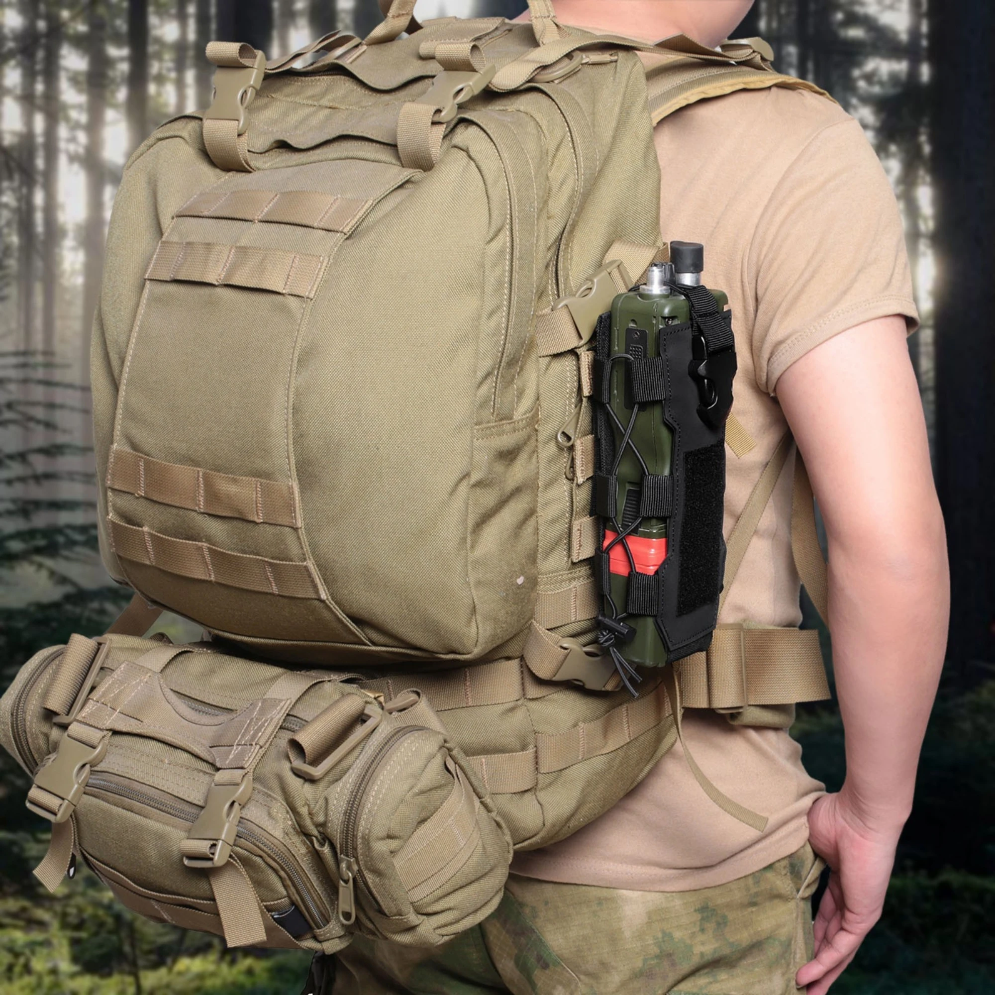 Taktische Molle Tasche Wasser Flasche Tasche Holster Outdoor Camping Jagd Kordelzug Flasche Wasserkocher Halter Träger Tasche – Detail 11