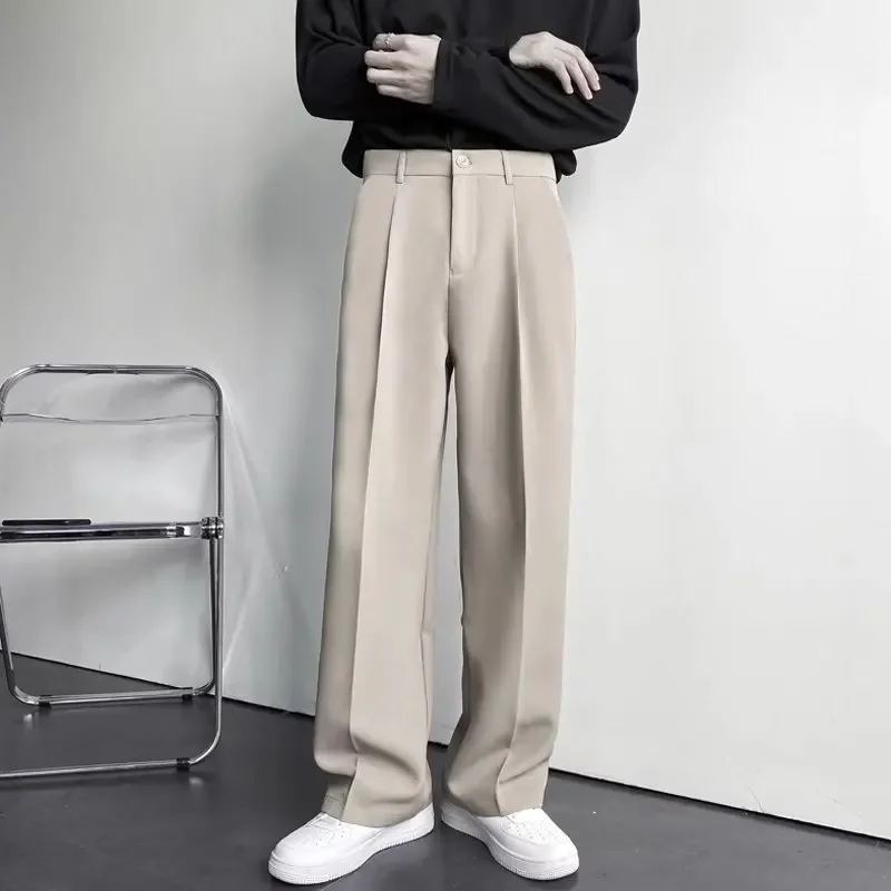 Spring Autumn Korean Style Men's Straight-leg Suit Pants Loose-fit Casual White Wide-leg Trousers Drag-ground Pants suit pants men pants