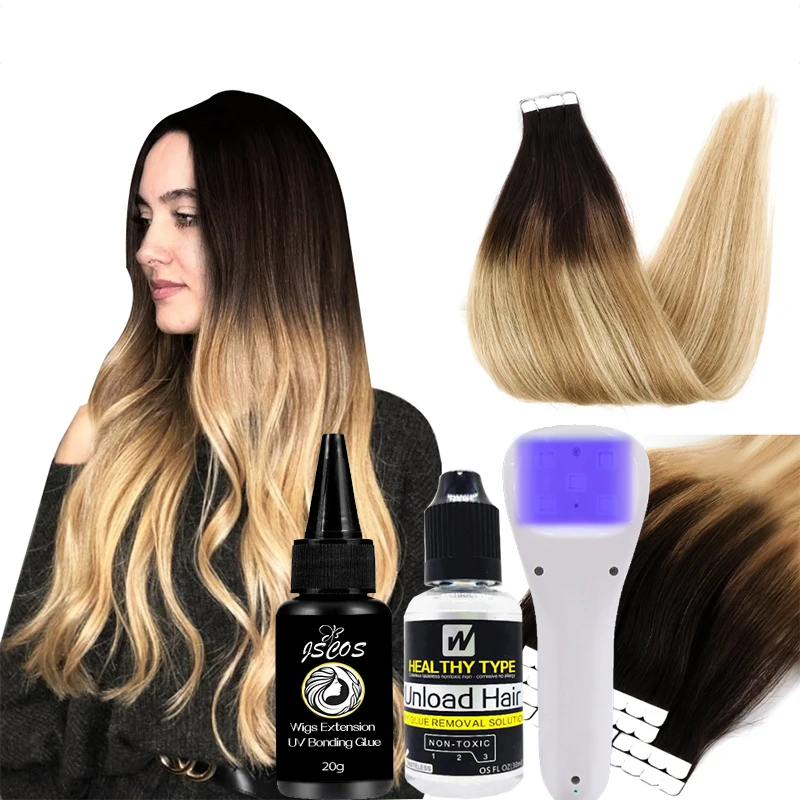 Uv Glue Tape hair extension Wigs Hair Extension UV Light Gel LED Technology 18W UV Lamp Tape Uv Glue Unload Hair Removal Set