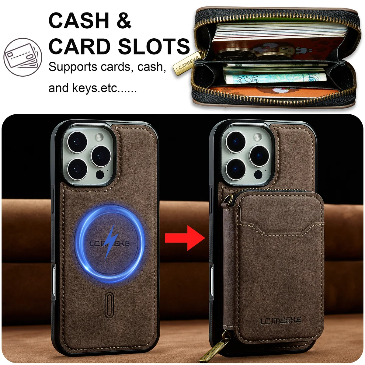 Premium 2-in-1 Magsafe Magnetic Leather Phone Case with Wallet Card Holder