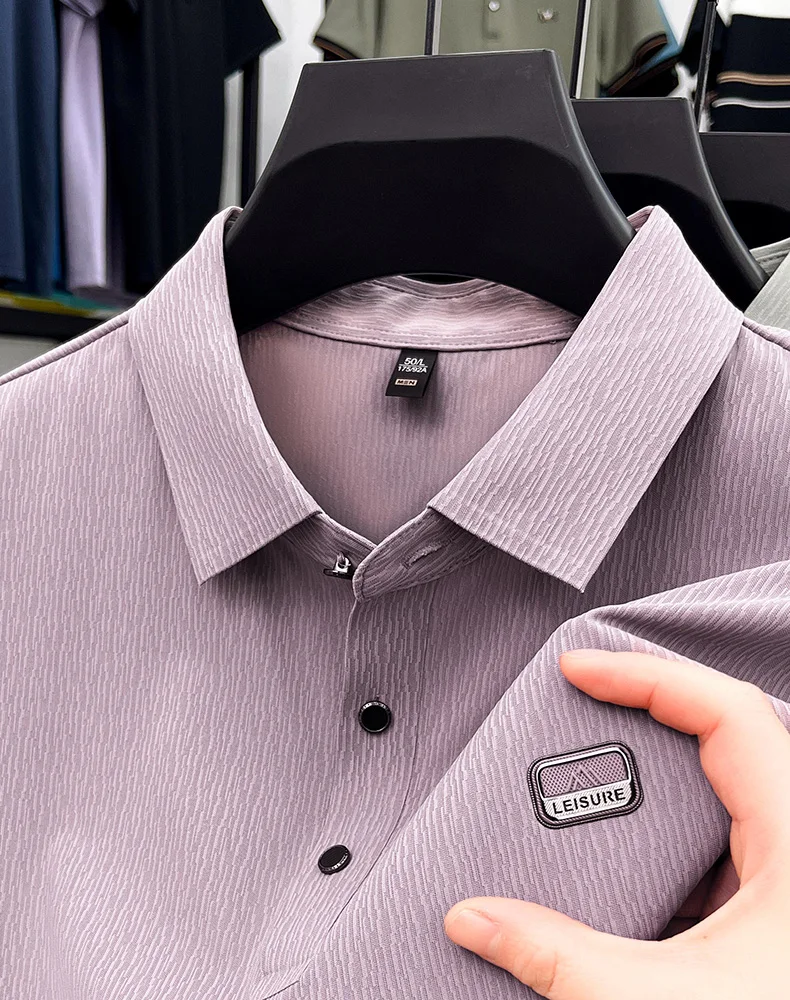 Personality texture striped short sleeve polo shirt men's light luxury brand summer silky breathable fashion embossed T-shirt 20 S6d704c7a04fb41ac95d6743cf03de62bU