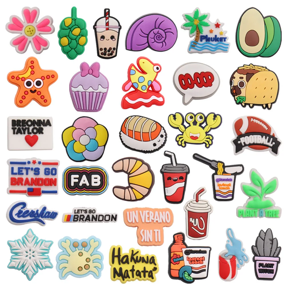 

50Pcs Wholesale PVC Drinks Starfish Phuket Avocado Kids Shoe Charms Cute Buckle Decorations Fit Bracelet Croc Jibz