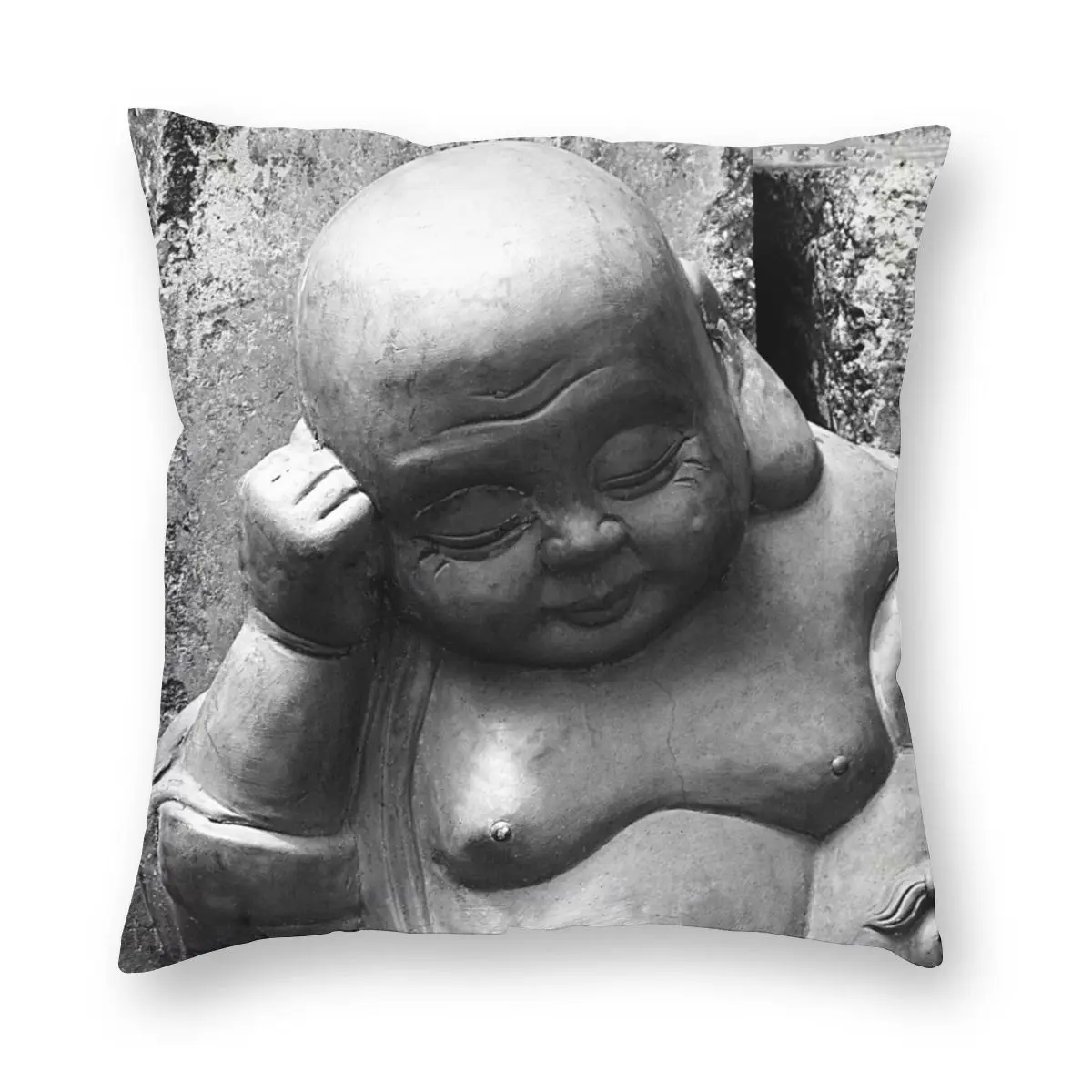 

Laughing Buddha Naps Statue Pillowcase Soft Polyester Cushion Cover Decoration Pillow Case Cover Sofa Zippered 45X45cm