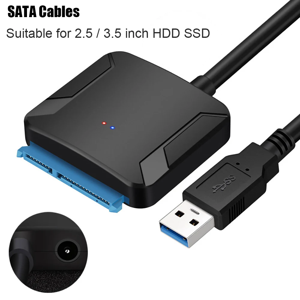 USB 3.0 to SATA Cable, External Hard Drive Disk Adapter, 6Gbps High-Speed Adaptor With Power Supply Port Fit for 2.5 3.5 HDD/SSD