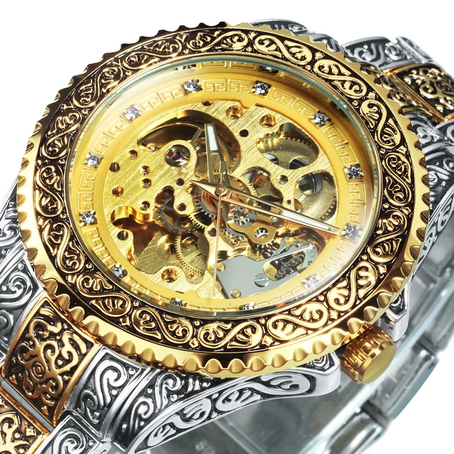 WINNER Gold Skeleton – montre mécanique pour hommes, automatique, Vintage,  mode royale, gravée, montres automatiques, Top marque,