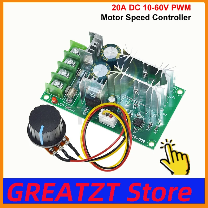 GREATZT DC 10-60V Motorgeschwindigkeitsregler PWM Motorgeschwindigkeitsregler-Schalter 20A Stromregler Hochleistungs-Antriebsmodul