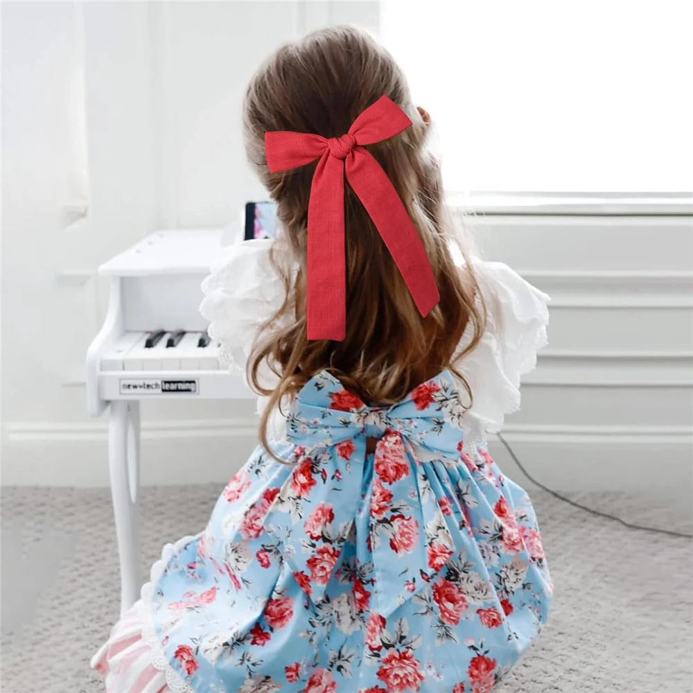 Long Tail Linen Hair Bow Clips for Little Girl Kids Mom Women Ponytail Knot Bows Alligator Clip Hair Accessories