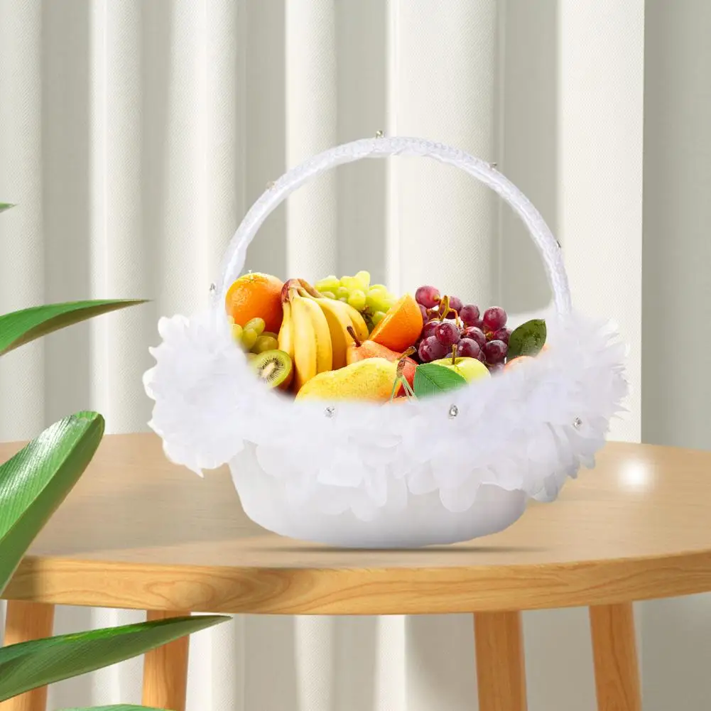 Flower Girl Baskets The Fabric Lace Rhinestones Decoration Handle Flower Girl Basket White Flower Basket Wedding Flower Basket 6