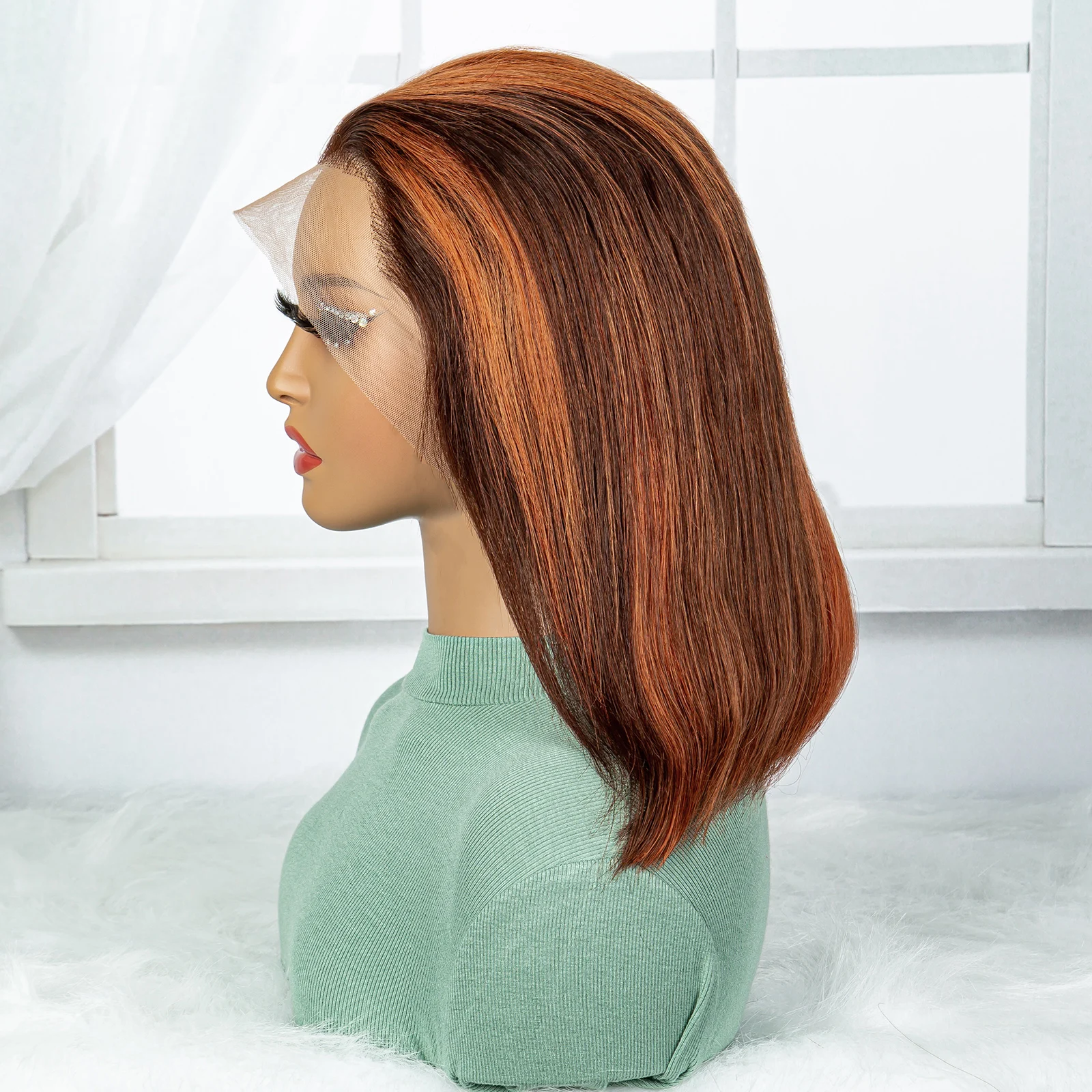 200% Density Highlight Straight Bob Human Hair Wig 13x4 Transparent Lace Frontal Hair Wig 100% Human Hair Wigs for Black Women