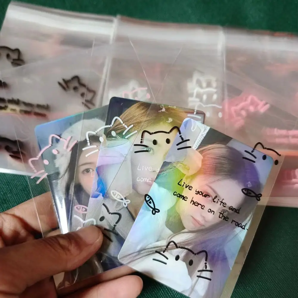 Album Card Storage Pocket Self Sealing Bag Cartoon Cat Print Gift Pouch Jewelry Sealing Bag Biscuit Snack Package 50PCS
