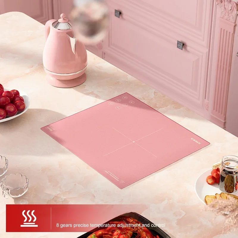 Amka Built-in Induction Cooker 220V 2200W Microcrystalline Tempered Panel Induction Cooktop Pink Touch Control Built-in Hob