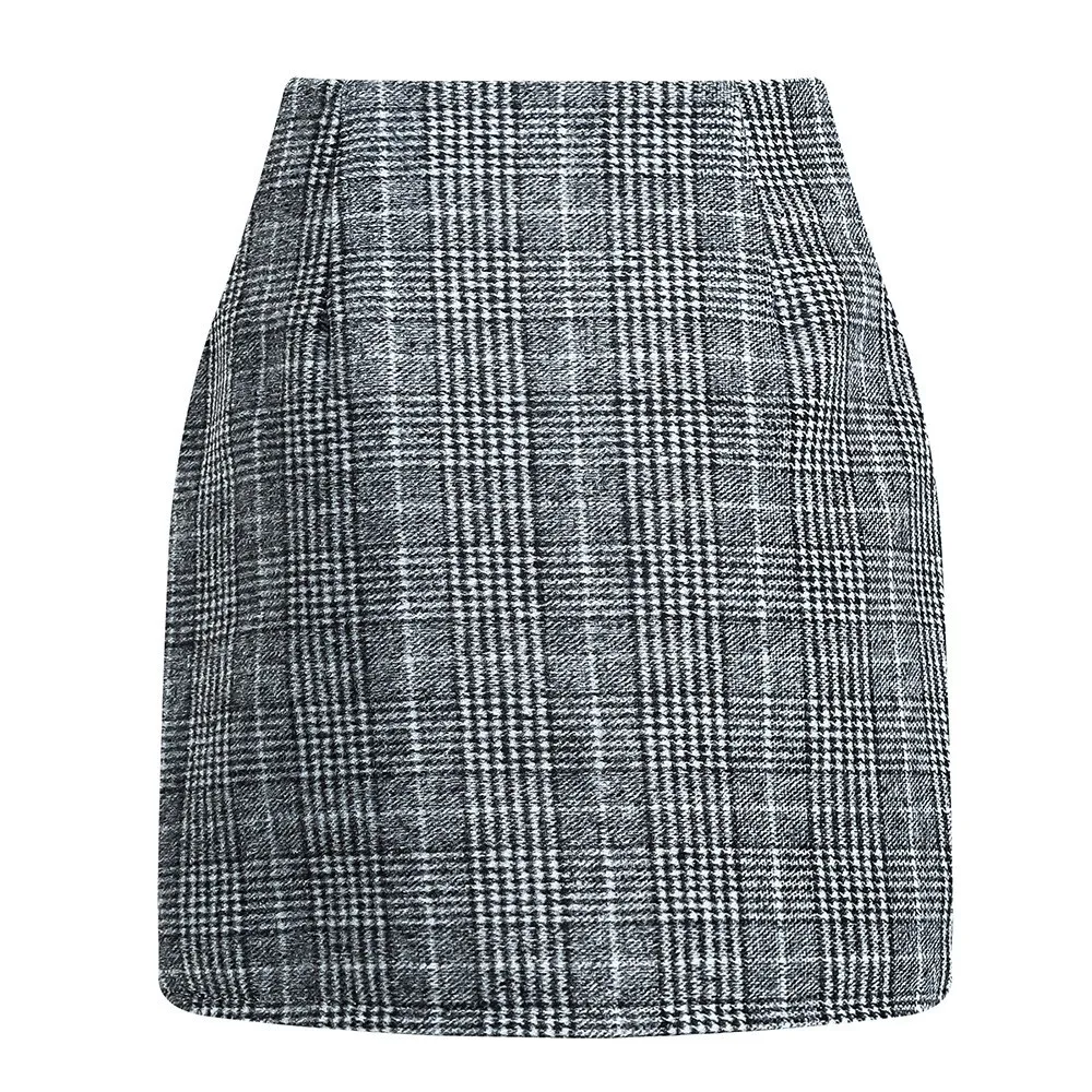 Karierter halblanger Rock für Damen, A-Linie, einfarbig, hohe Taille, Min-Kleid, enger Rock, einreihiger, schmaler Cordrock – Detail 14