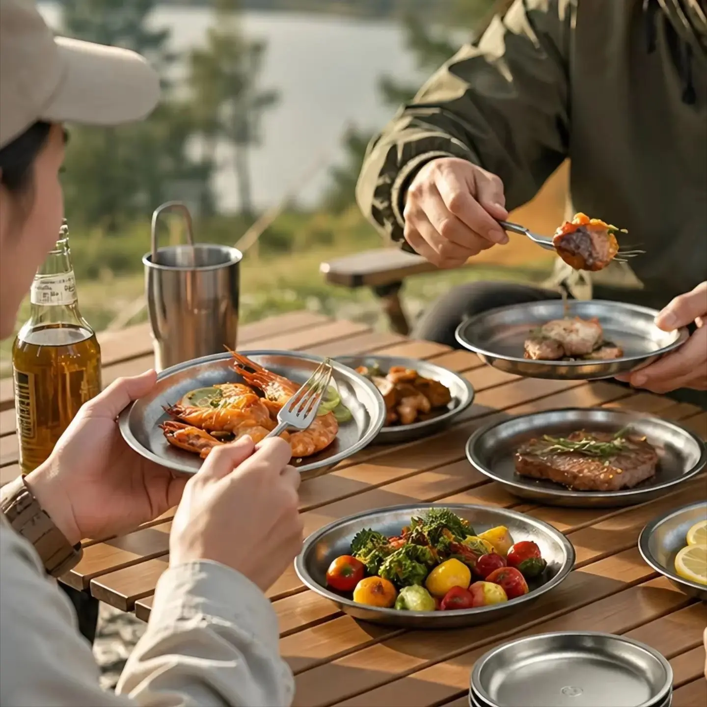순수 티타늄 캠핑 과일 접시 야외 가정 하이킹 여행 초경량 휴대용 스태커블 샐러드 접시 식기
