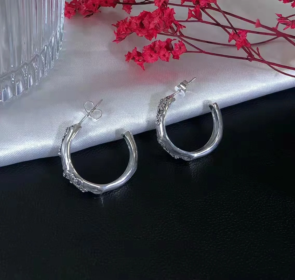 

925 Sterling Silver High-end Vintage Balinese Style Handmade Pattern Vine Design Fashion Earrings Stud Earrings