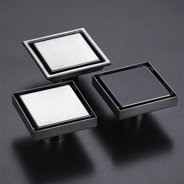 ที่มองไม่เห็นท่อระบายน้ำชั้น304สแตนเลสสตีลสีดำแปรงห้องน้ำระบายน้ำสแควร์ขยะกรองท่อระบายน้ำชั้น10/11/12/15ซม. 1