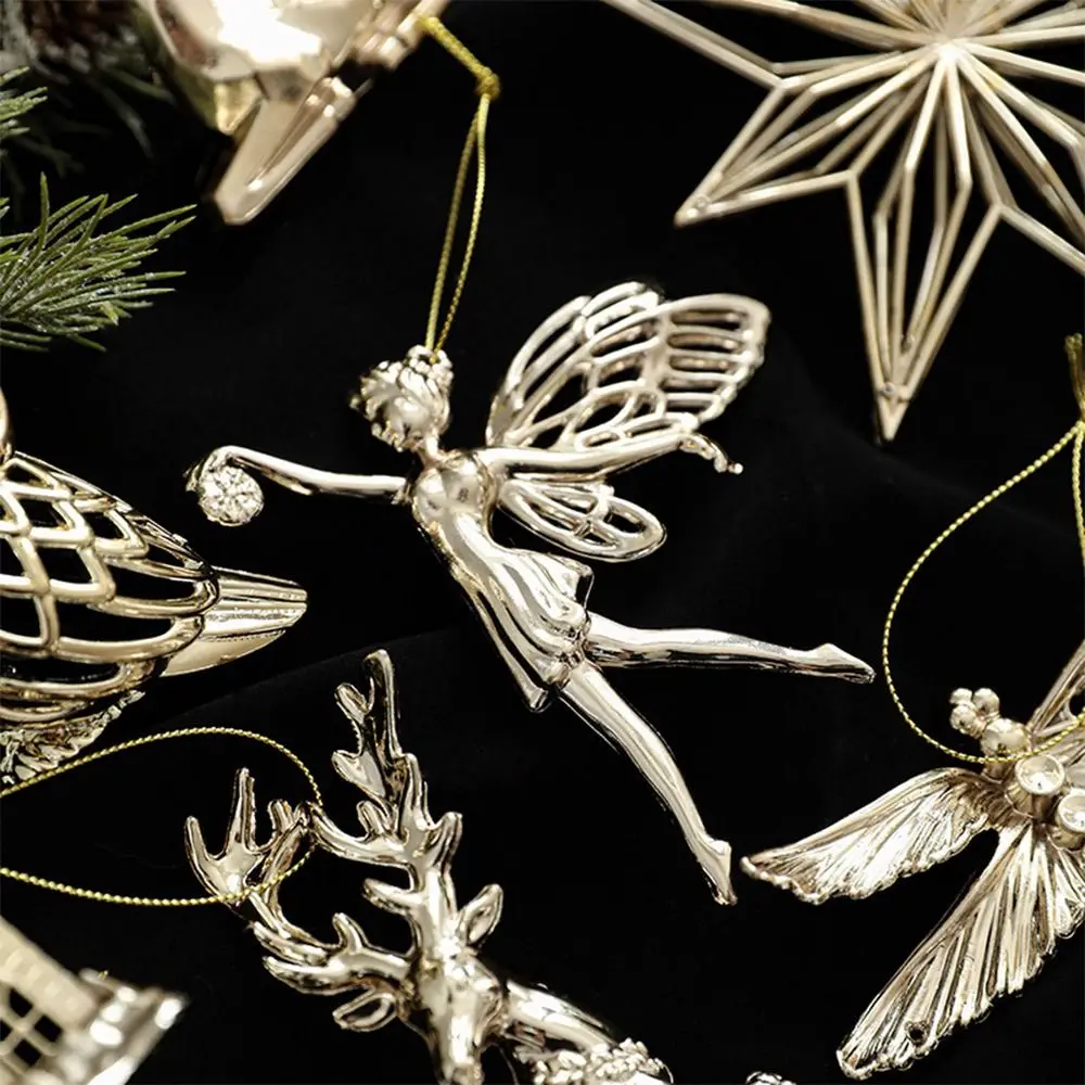 Gold Christmas Hanging Decoration Angel Snowflake Butterfly Dragonfly Christmas Tree Ornament Shopwindow Party Supplies