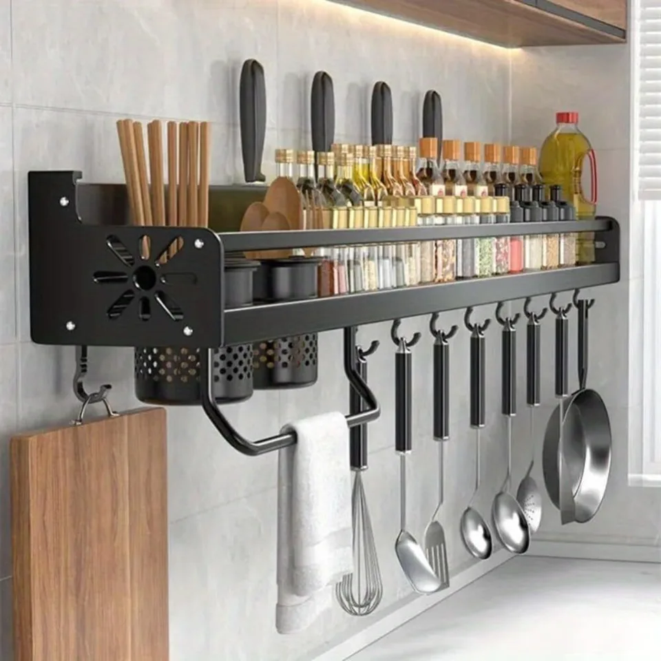 Wall Mounted Kitchen Organizer Rack with Hooks