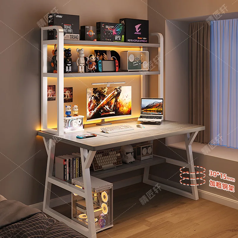 Monitor Shelf Length Values Gaming Setup Height Adjustable Computer Desk Standing Square Table Small Office Gamer Ufficio White
