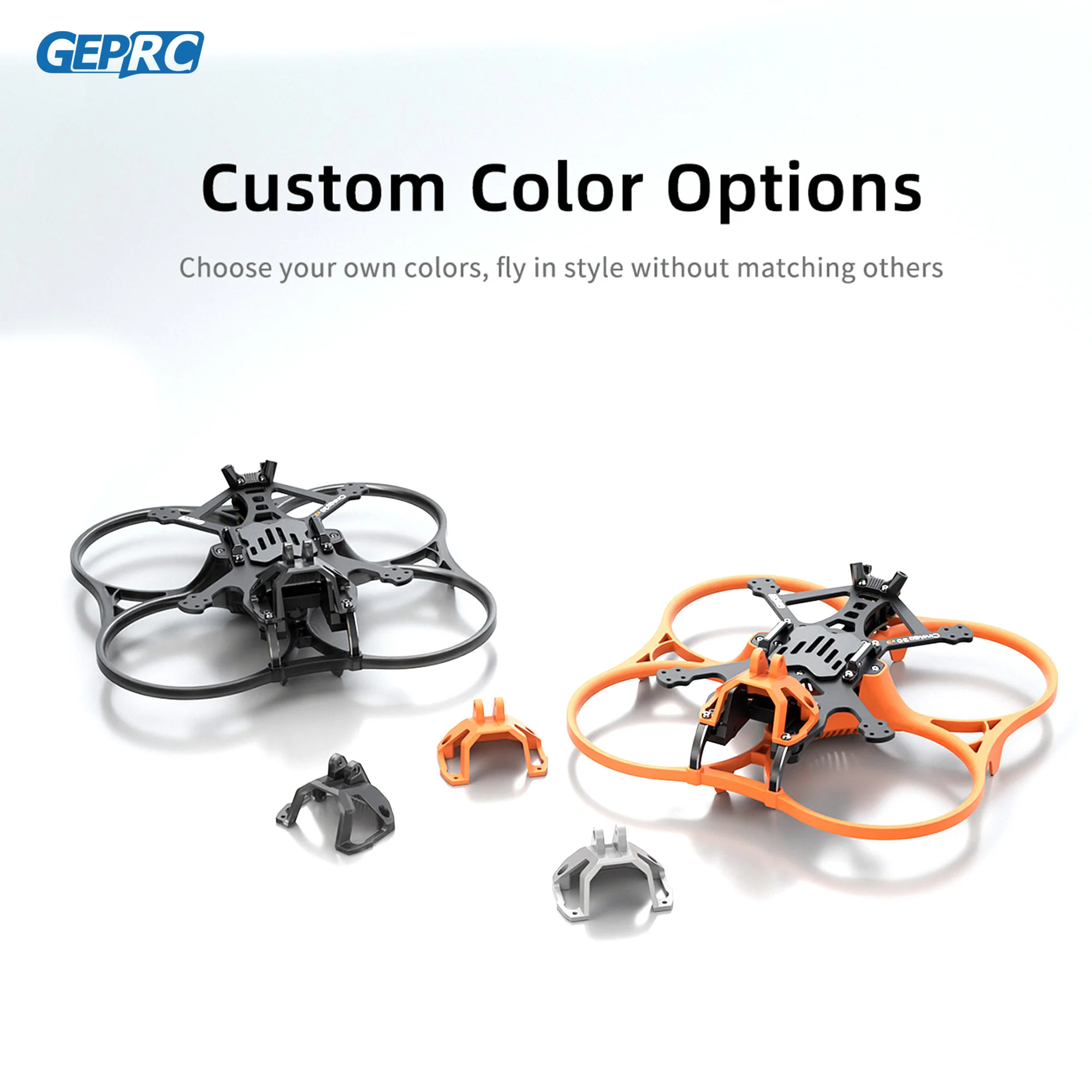 GEPRC CL30 V3 Frame Kit pour Cinewhoop 3 pouces avec O4 Pro, détail des supports de caméra et du dessus en carbone.