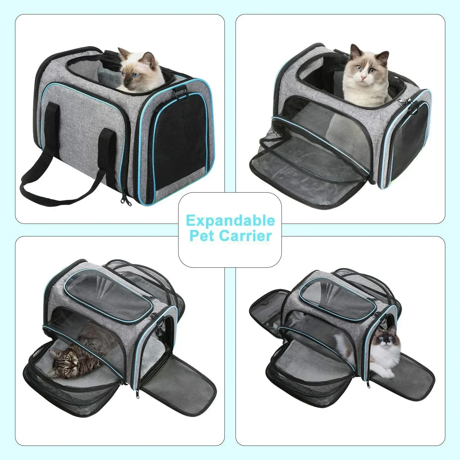 Mochila portátil para gatos, bolsa de viaje plegable y extensible para mascotas, transportador transpirable aprobado por aerolínea para mascotas, accesorios para perros y mascotas 6