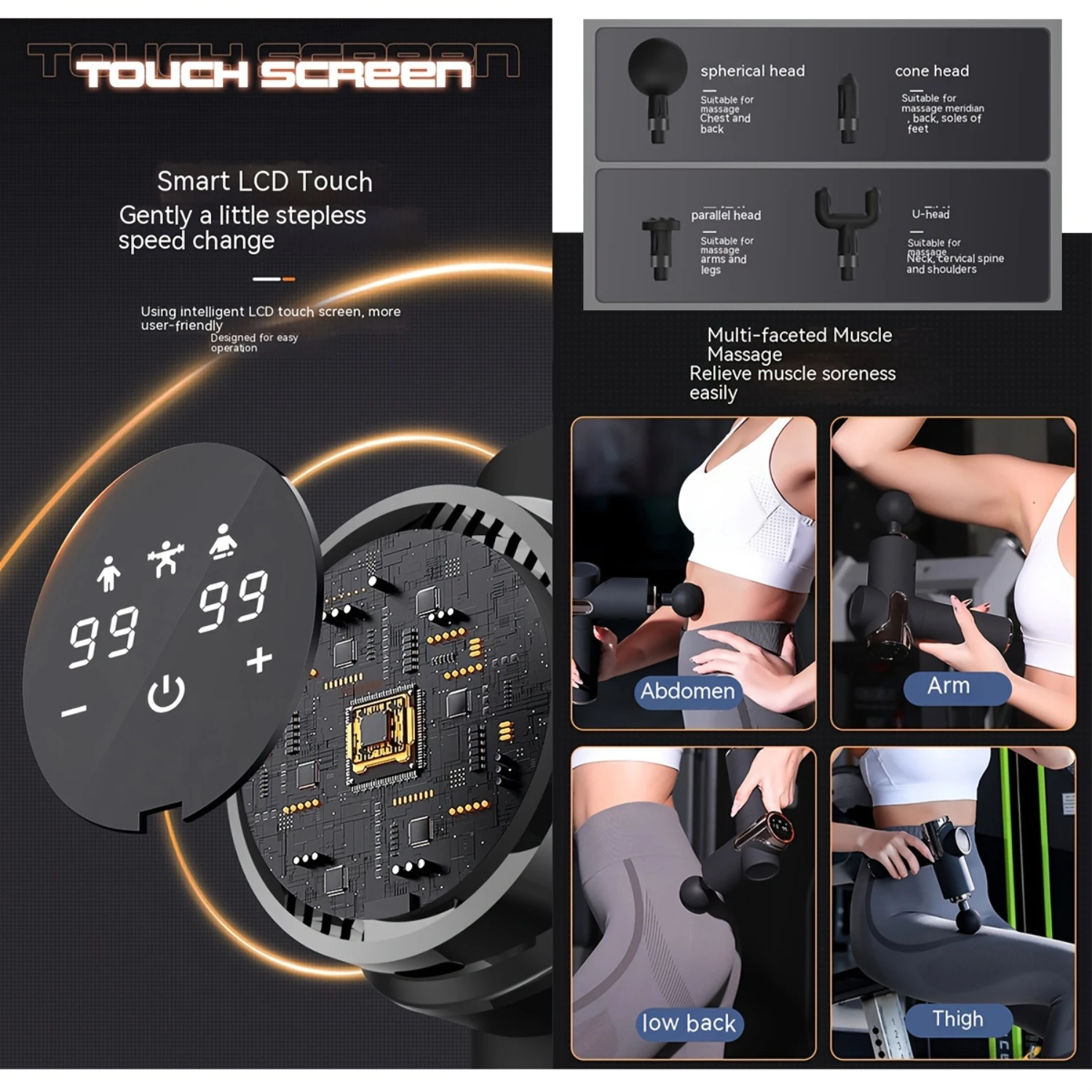 Multifunctional Portable LCD Massage Gun-99-Speed Touch Screen Deep Tissue Massager for Whole Body, Rechargeable Lithium Batte