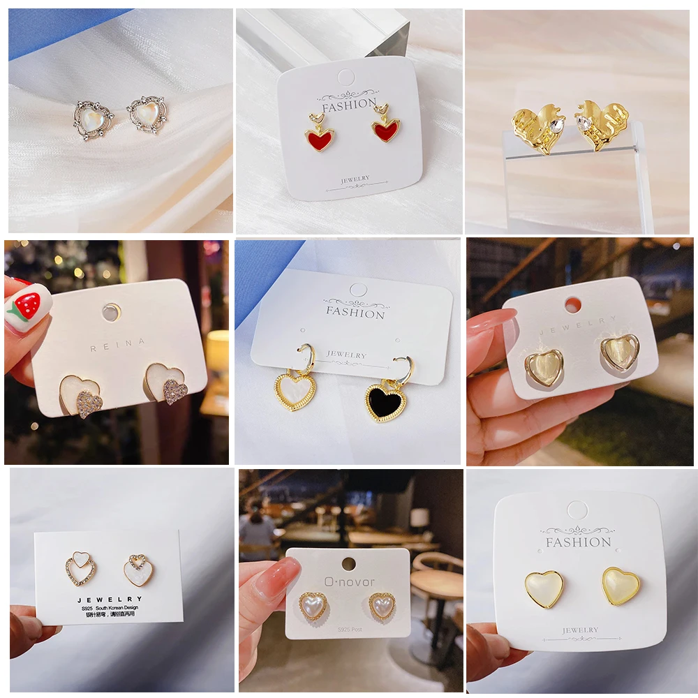 CuteKoreanEarringsLoveHeartBlingCrystalStoneRoseGoldColor