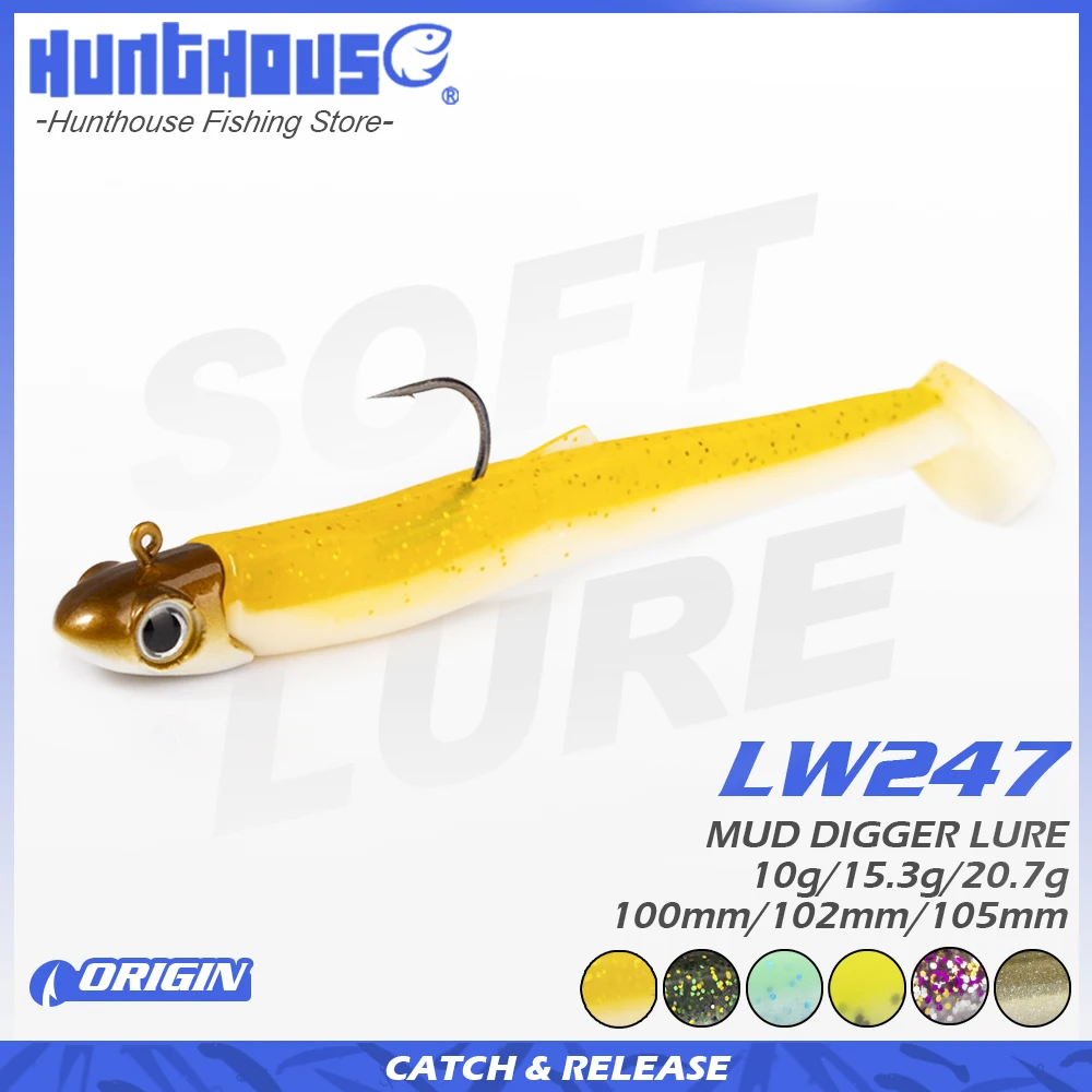 Hunthouse Jig Head Soft Fishing Lure Sinking Black Minnow Wobblers 100MM/10G Slow Saltwater For Bass GT Tackle LW247