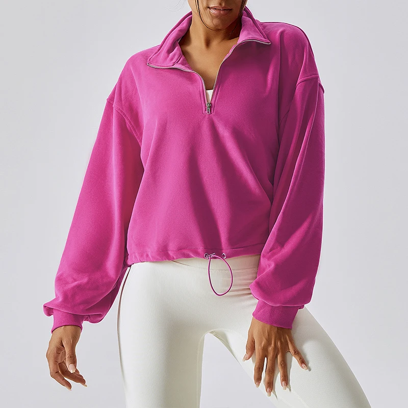 Winter Outdoor High Collar Yoga Jacket Tops Coat Running Women's Long Sleeves Sports Jacket Half Zipper Sports Gym Clothing