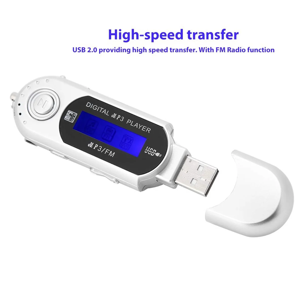B02B-MP3 Player with Earphone 8GB, Portable Music MP3 USB Player with LCD Screen FM Radio for Walking Running (Silver)